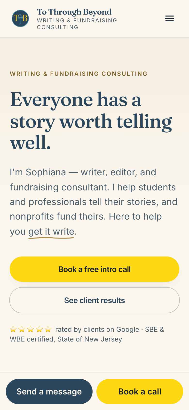 To Through Beyond website on a phone